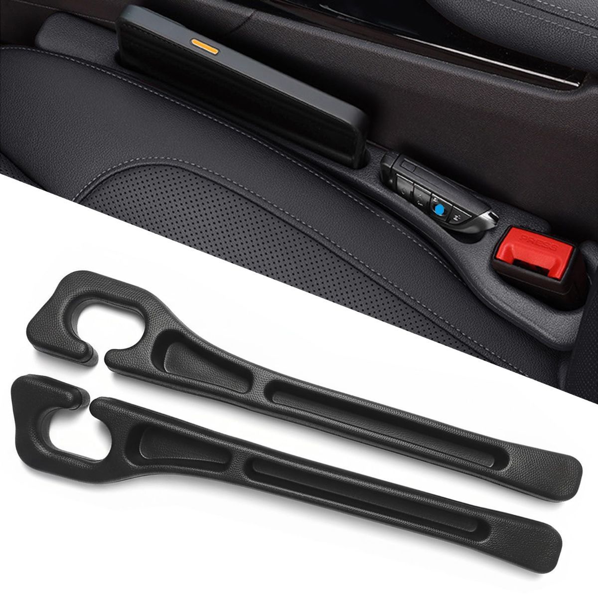 Car Seat Gap Filler Organizer of 2, 2 in 1 Car Gap Filler | Universal Gap Filler with Storage Pockets, No Drop Seat Guard for Phones Keys Cards,Car Accessories for Most Cars Trucks SUVs - Black - Size 2PCS