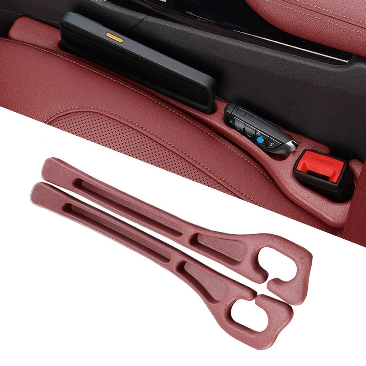 Car Seat Gap Filler Organizer of 2, 2 in 1 Car Gap Filler | Universal Gap Filler with Storage Pockets, No Drop Seat Guard for Phones Keys Cards,Car Accessories for Most Cars Trucks SUVs - Red - Size 2PCS