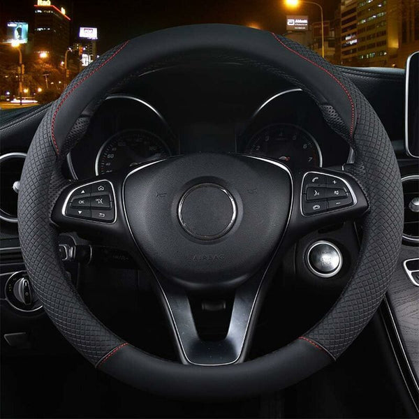 Car Steering Wheel Cover Red Black and, Anti-Slip Elastic, Breathable Carbon Fiber Steering Wheel Cover, 3739CM